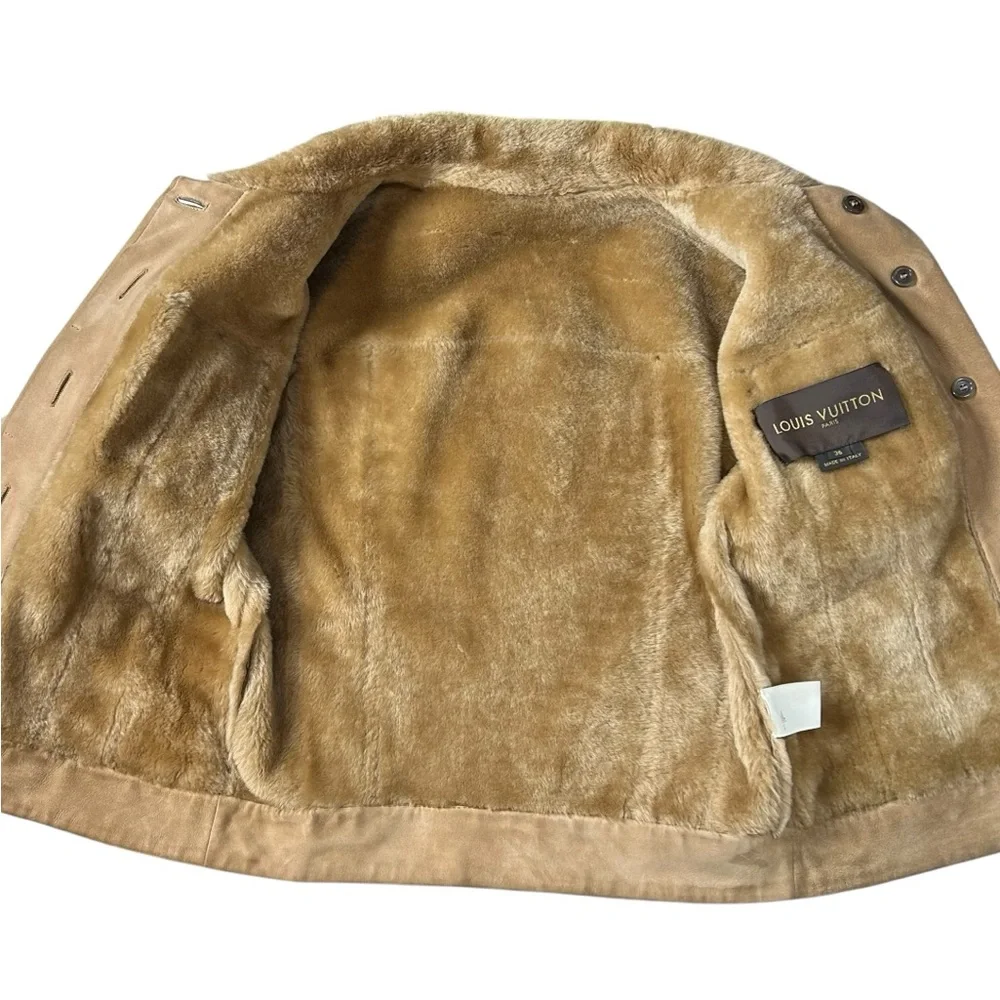 Louis Vuitton Shearling Suede Mouton Jacket Lamb Fur IT 36